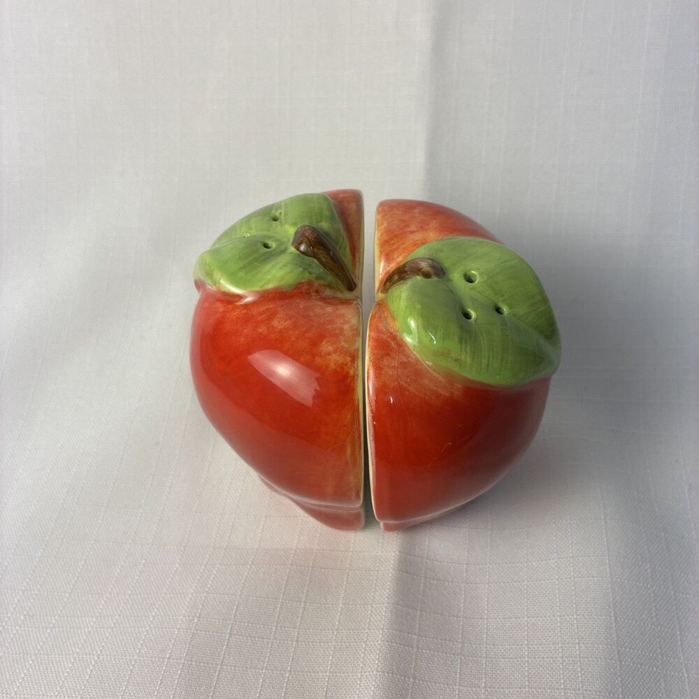 Vintage Apple Salt & Pepper Shakers Fruit Shaped Ceramic